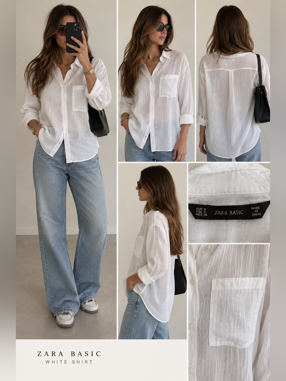Zara Basics White Womens Casual Button-Down Shirt